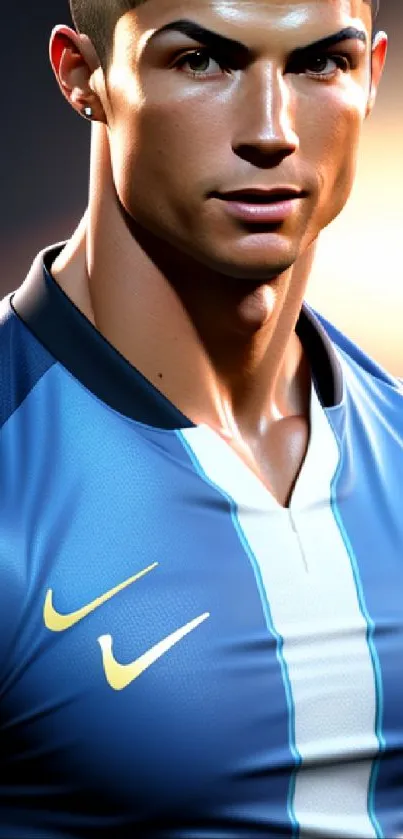 Dynamic sports star in a blue jersey, mobile wallpaper.