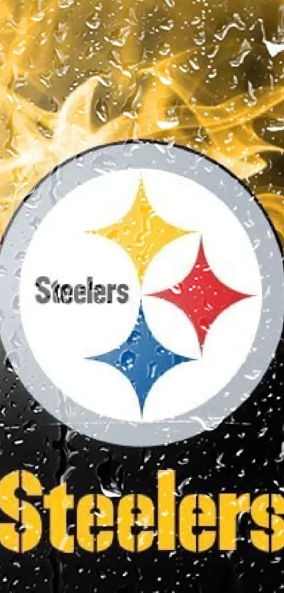 Pittsburgh Steelers logo with fiery background.