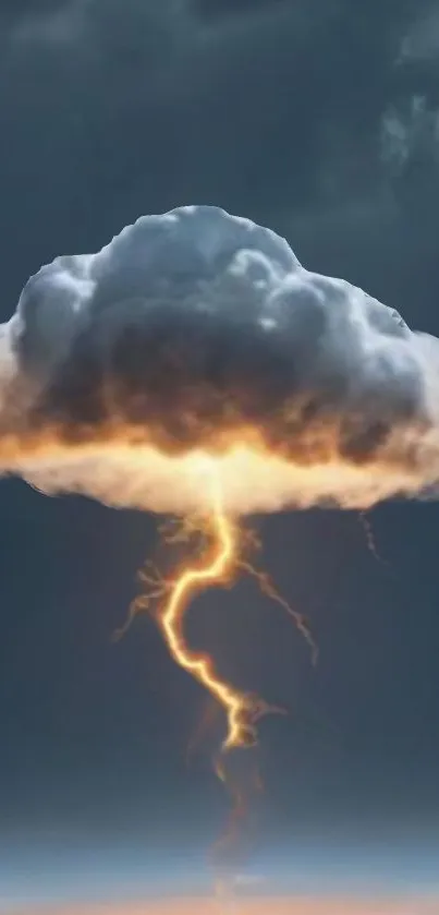 Storm cloud with lightning bolt striking below in a dramatic sky.