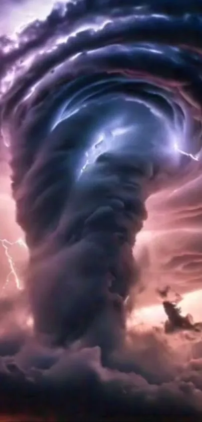 Mobile wallpaper with a powerful storm vortex and lightning.