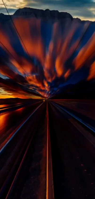 Dynamic sunset roadscape with vibrant orange hues.