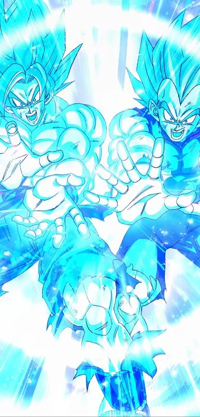 Super Saiyan characters with blue energy aura wallpaper