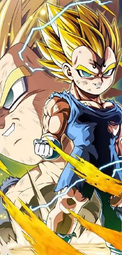 Super Saiyan character with electrifying energy aura in dynamic anime style.