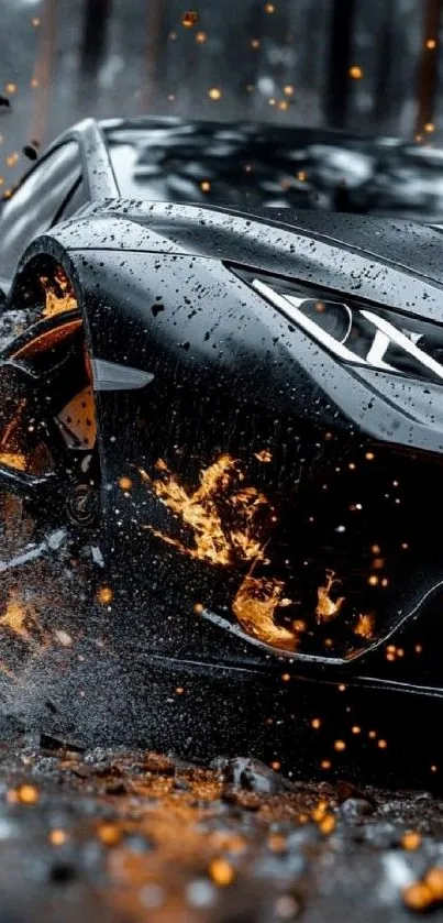 Supercar speeding through water with dynamic splash effect.