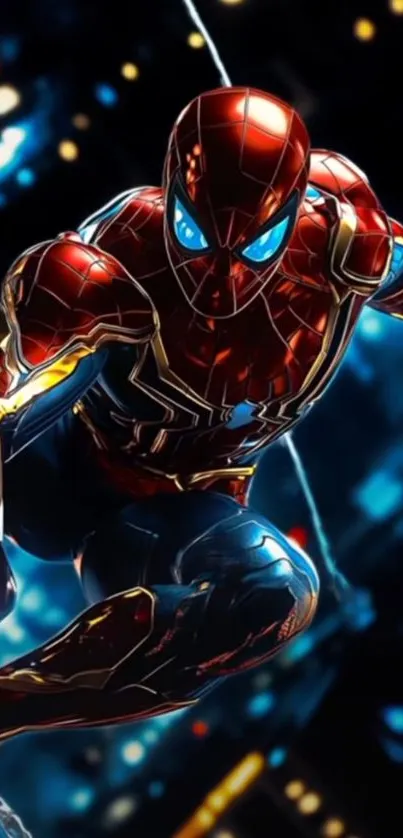 Superhero in dynamic action with detailed costume and vibrant colors.