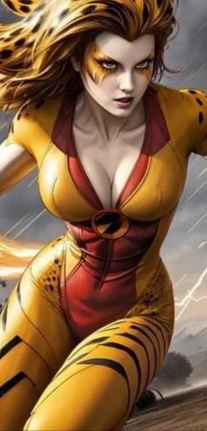 Fierce superheroine in vibrant yellow suit