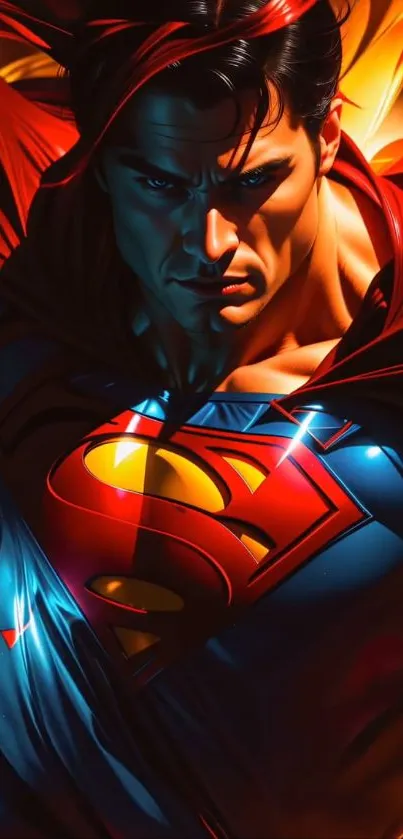 Dynamic superhero with a flowing cape on mobile wallpaper.