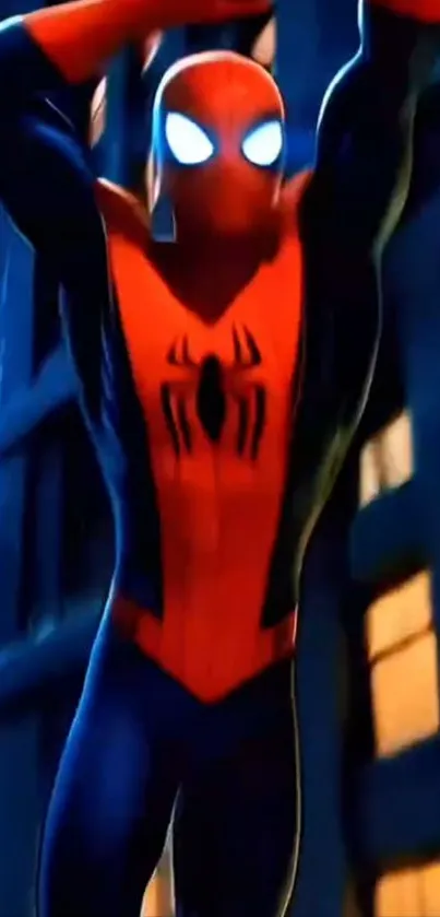 Spider-Man in a dynamic action pose on a mobile wallpaper.