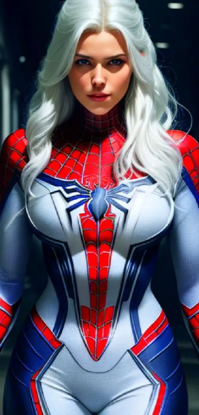 Vibrant superhero in a red and blue costume, perfect for dynamic mobile wallpaper.