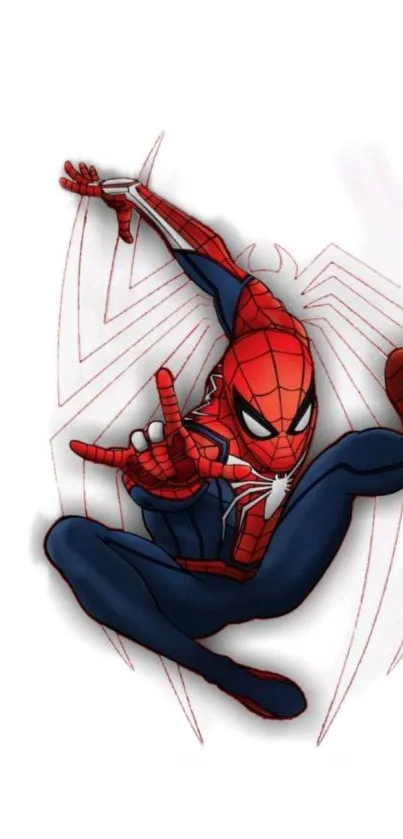 Superhero swinging in dynamic pose on a stylish mobile wallpaper.