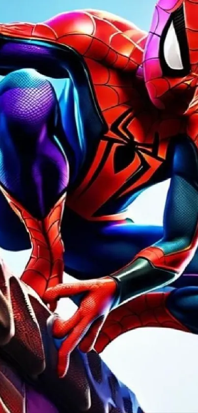 Vibrant comic superhero in dynamic action pose.