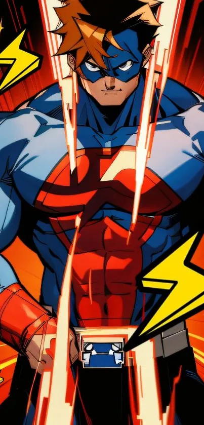 Dynamic superhero with bold colors and comic style on mobile wallpaper.