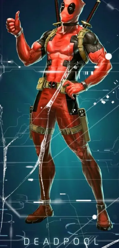 Dynamic superhero in red and black costume on mobile wallpaper.