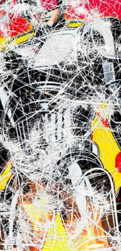 Vibrant superhero wallpaper with shattered glass effect and dynamic colors.