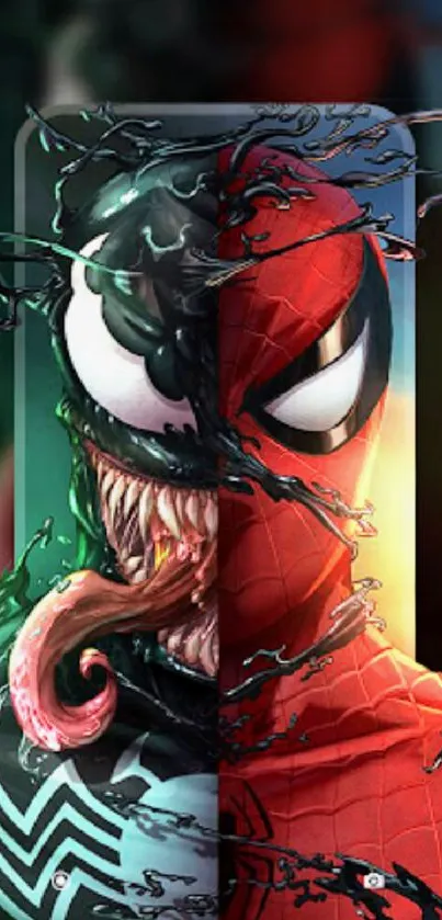 Epic fusion of Venom and Spider-Man wallpaper for mobile.