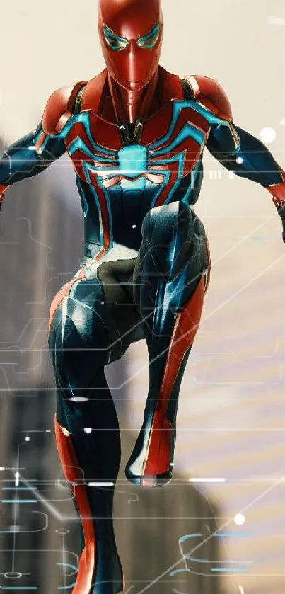 Dynamic superhero action pose, vibrant red and blue.