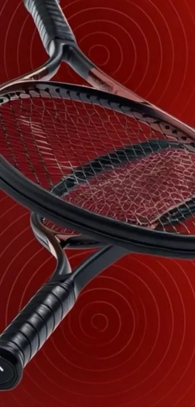Tennis rackets with red spiral background.
