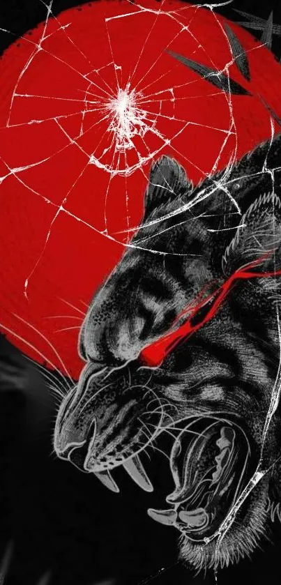 Dynamic red and black tiger wallpaper art.