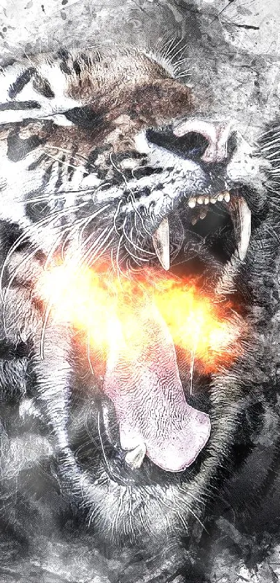 Abstract roaring tiger art wallpaper, fierce and dynamic design.