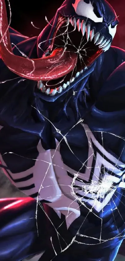 Dynamic Venom illustration with sprawling tongue.