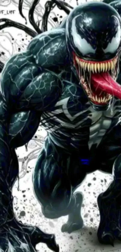Venom character in detailed, dynamic action pose wallpaper.