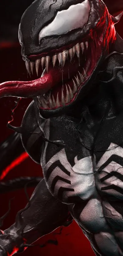 Dynamic Venom character with black and red colors in high quality wallpaper.