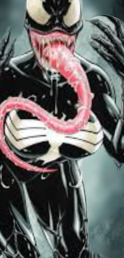 Venom artwork in bold black and pink on mobile wallpaper.