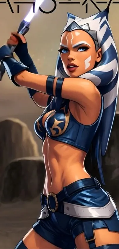 Dynamic anime warrior in action pose.