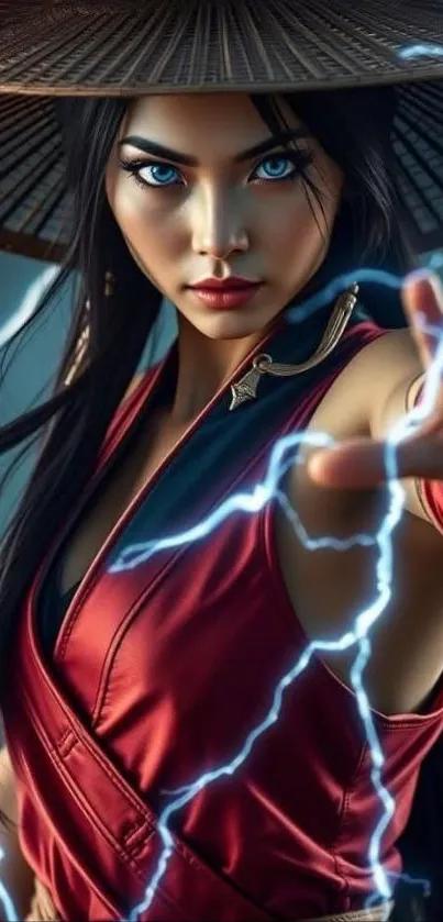 Warrior with lightning energy in dramatic pose.