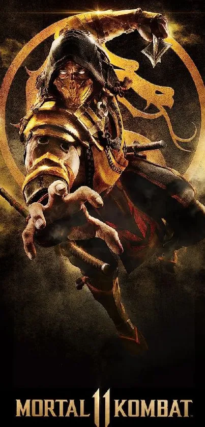 Dynamic warrior themed mobile wallpaper with golden hues.