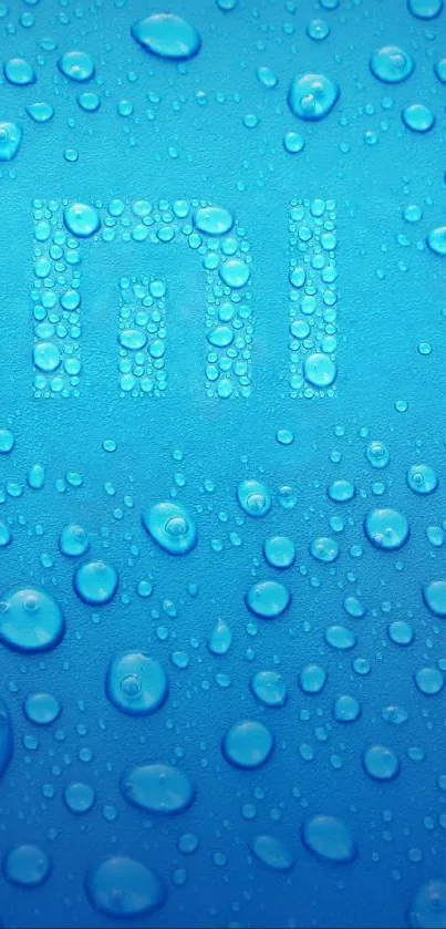 Blue wallpaper with water droplets and monogram.