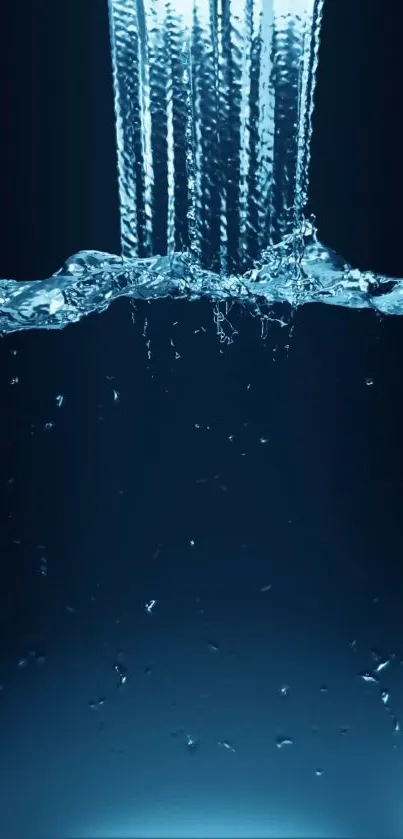 Dynamic blue water splash on dark background wallpaper.