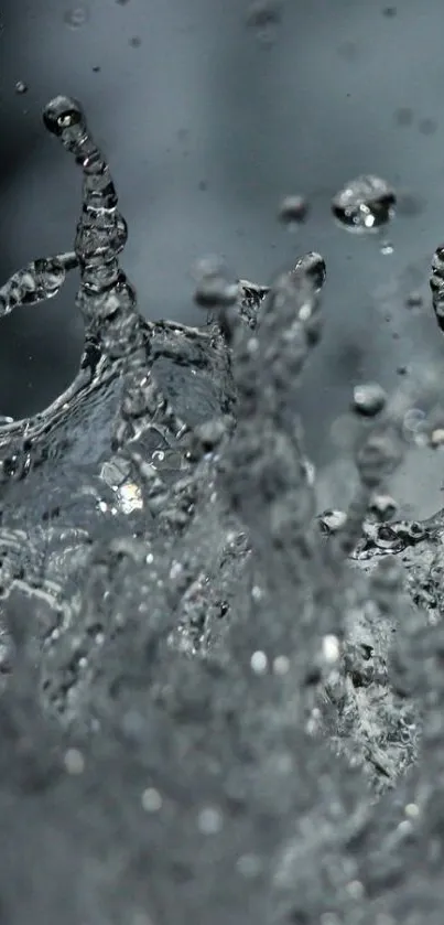 Close-up of dynamic water splash in gray tones for mobile wallpaper.