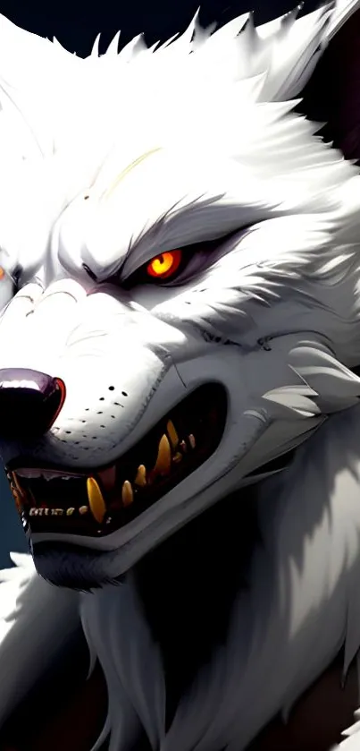 Fierce white wolf with glowing eyes illustration.