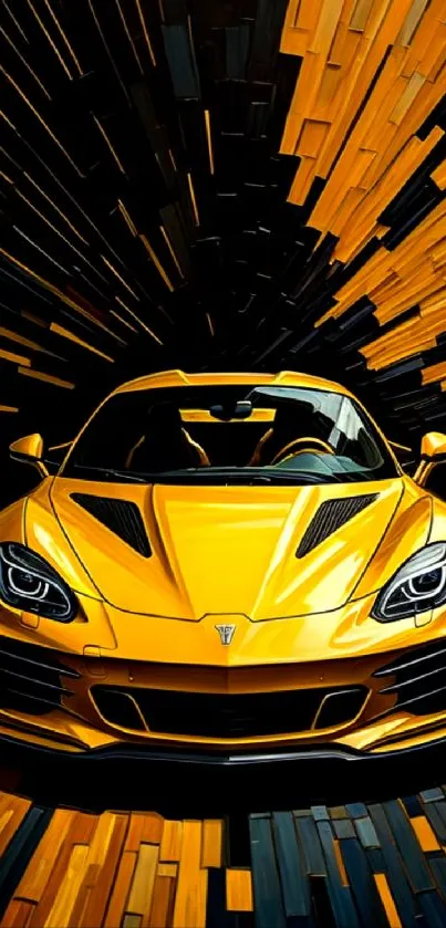 Dynamic artwork of a yellow sports car with an abstract background.