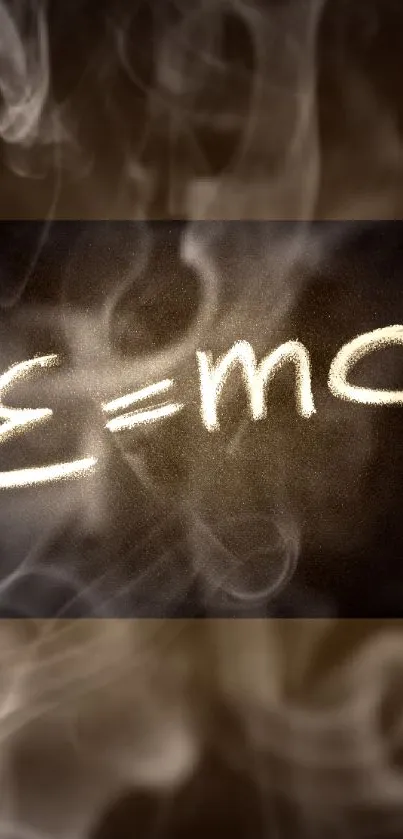 E=mc² formula with smoke effect on dark wallpaper.