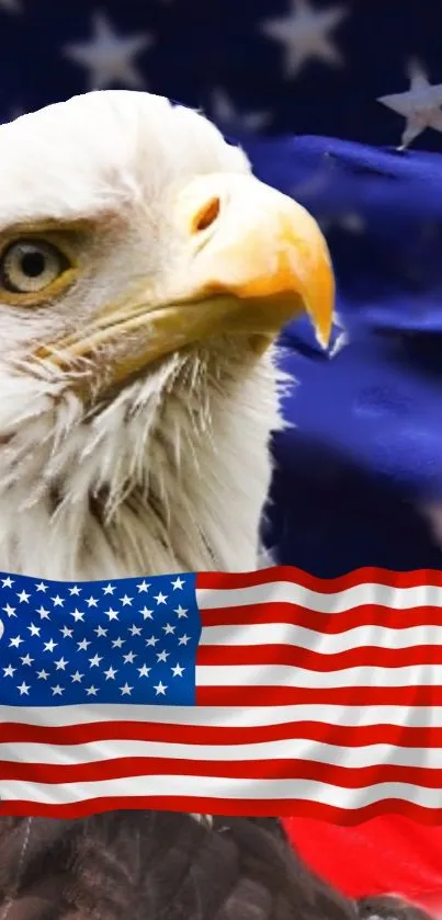 Bald eagle with American flag background mobile wallpaper.