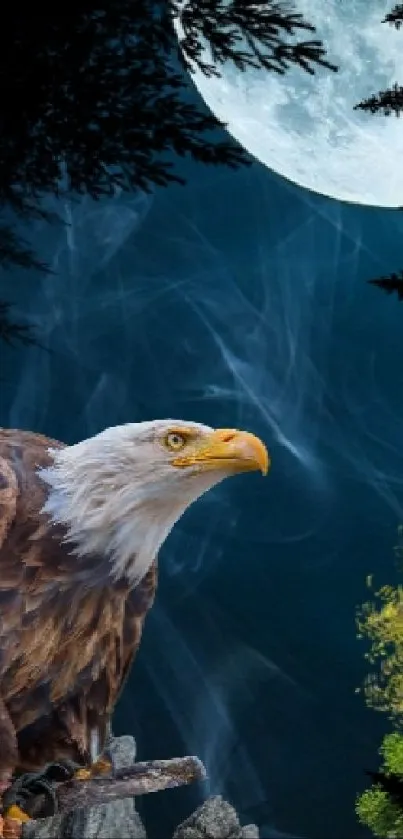 Eagle in front of a full moon with a dark sky backdrop wallpaper.