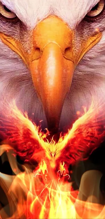 Eagle and fiery phoenix in powerful mobile wallpaper.