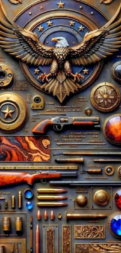 Steampunk eagle emblem with vintage gadgets