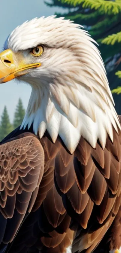 Majestic eagle perched in a lush forest setting, ideal for mobile wallpaper.