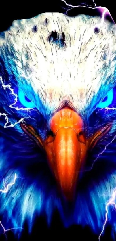 Eagle wallpaper with lightning effects and vibrant blue and orange colors.