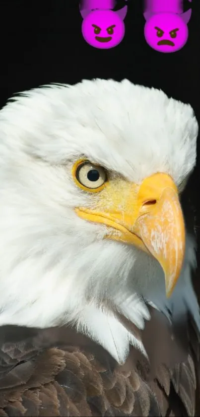 Eagle with purple emojis on a mobile wallpaper