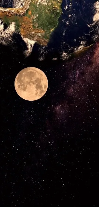 Stunning wallpaper of Earth and Moon set against the cosmic backdrop.