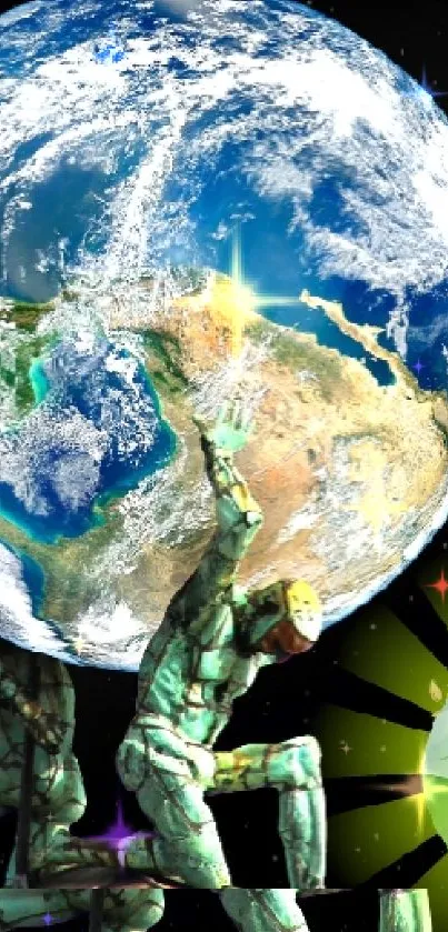 Earth in space with nature-inspired design, mobile wallpaper.
