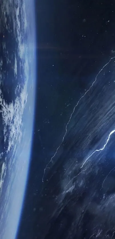 Earth and lightning in space wallpaper.