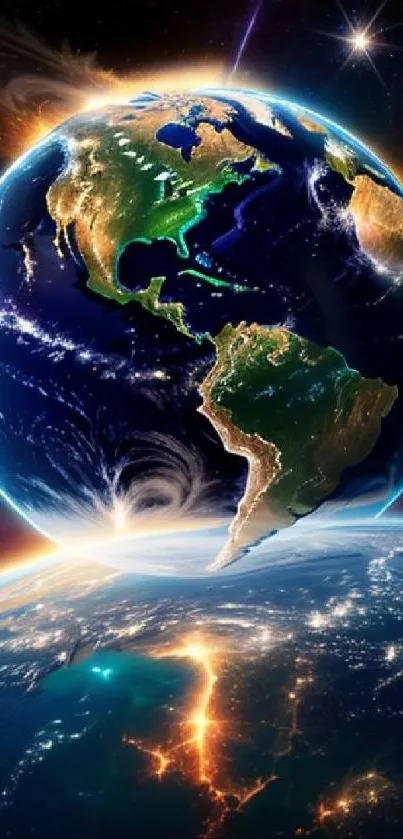 Stunning Earth view from space showcasing continents and cosmic background.