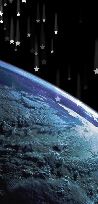 Earth with star trails in space wallpaper.