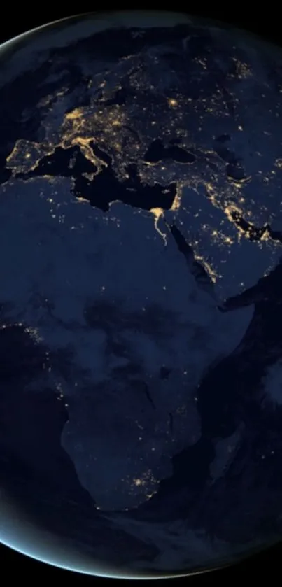 Stunning night view of Earth with illuminated cities and continents.