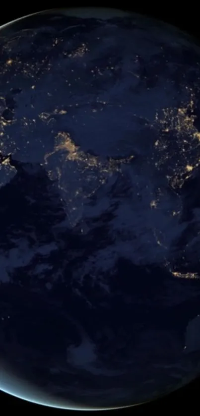 Earth's continents lit up at night as seen from space.